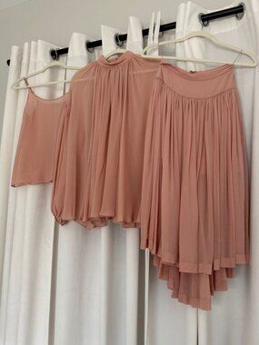 Stella McCartney 3 Piece 100% Silk Blush Pink Blouse Cami Skirt Set Size 34 XS